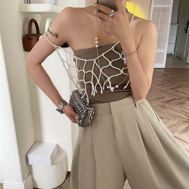 Summer Hollow-out Heavy Industry Beaded Hand-woven Pearl Vest Camisole Top Vest Corset Outer Wear Fashion Summer Hollow-out Heavy Industry Beaded Hand-woven Pearl Vest Camisole Top Vest Corset Outer Wear Fashion