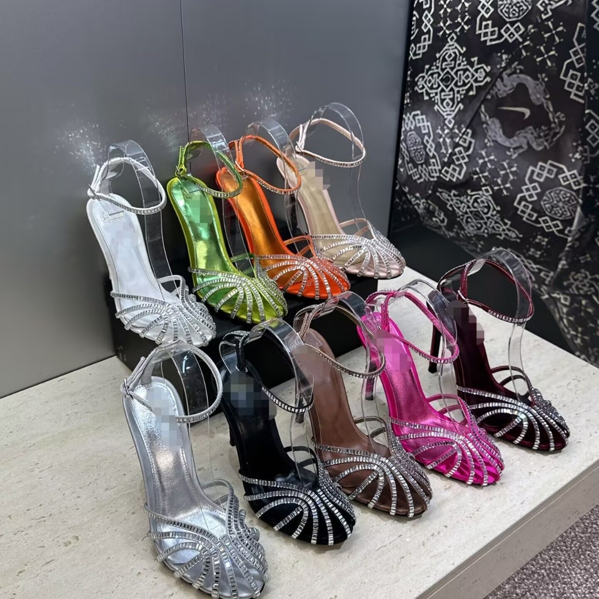2026 Summer New Style Round-Toe Rhinestone High-Heeled Hollow Shoes for Women, Sparkling Rhinestone-Decorated Closed-Toe Roman Sandals for Women
