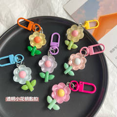 Ins Colorful Transparent Flower Keychain Creative DIY Cute Girl Car Accessory Student Schoolbag Hook