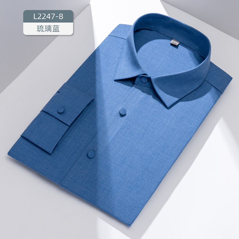 Procesamiento personalizado sin marca camisa de prensado hombre manga larga rayas de color sólido cuadrícula libre de quemar ocio de negocios lujo ligero ropa de hombre