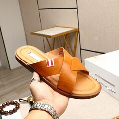 欧洲站潮牌2025夏季新款交叉男拖鞋真牛皮一字拖厚底百搭凉鞋