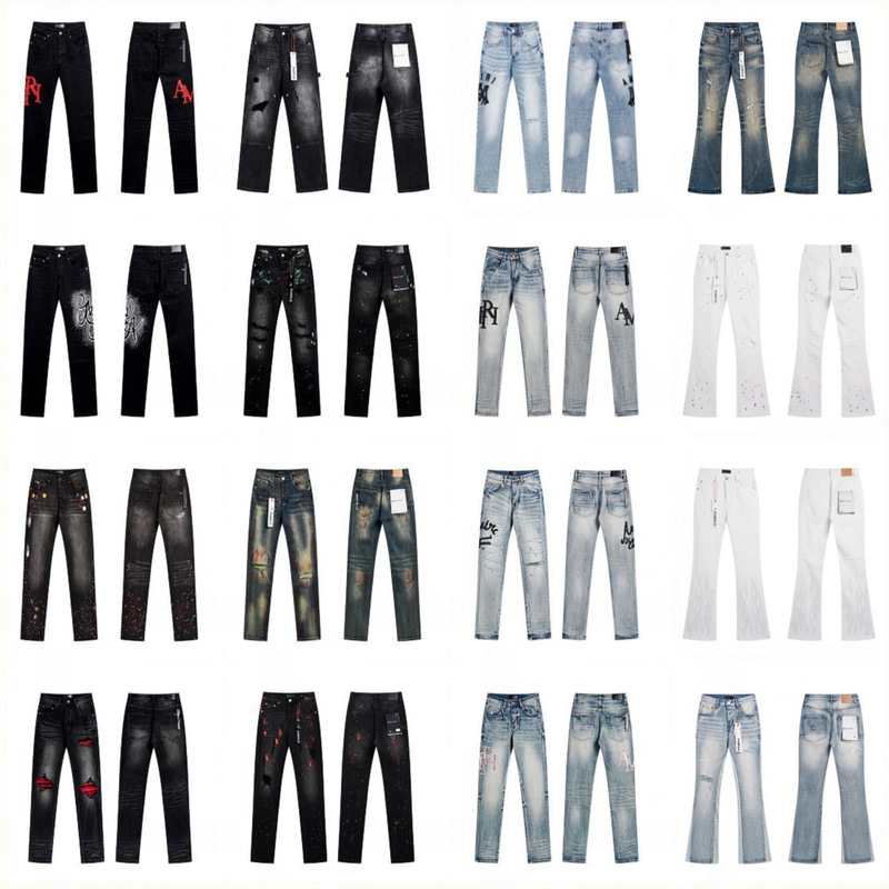 European and American Splash-Ink Print Trendy High Street Retro Ripped Jeans for Men and Women Couples, Versatile Flared Jeans