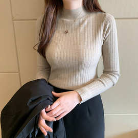 半高领打底衫女内搭薄款2023秋冬新款洋气短款毛衣长袖针织衫上衣