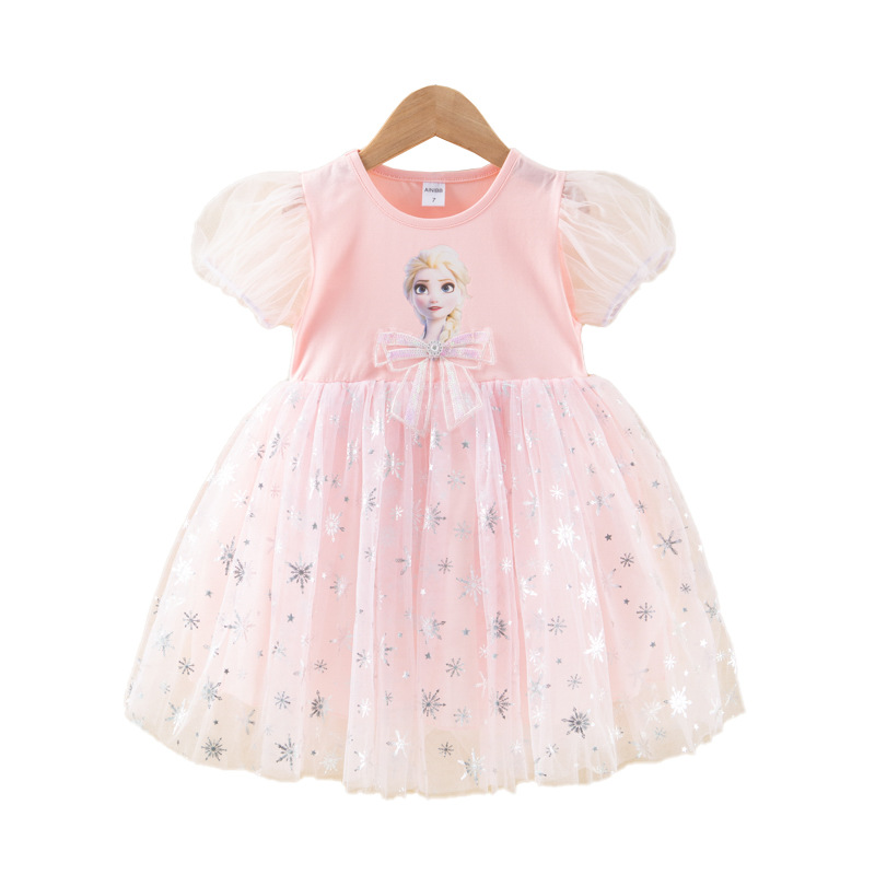 Vestido de princesa congelada de la muchacha del verano de los niños Elsa vestido de Elsa de los niños pequeños falda de malla de manga corta bebé niña