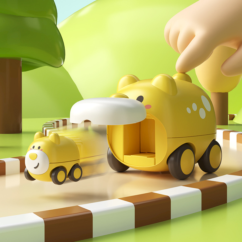 Catapulta inercia niño y madre coche prensa animal coche prensa pequeño animal Tire hacia atrás deslizante silbato coche educativo juguete infantil