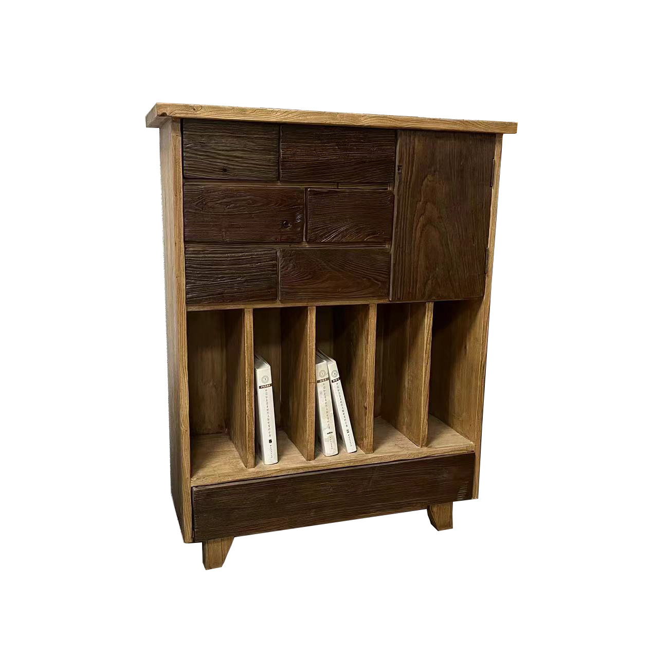 New Chinese Style Old Elm Tea Rack Living Room Sideboard Weathered Texture Ancient Shelf with Drawer Multi-Treasure Cabinet Display Rack