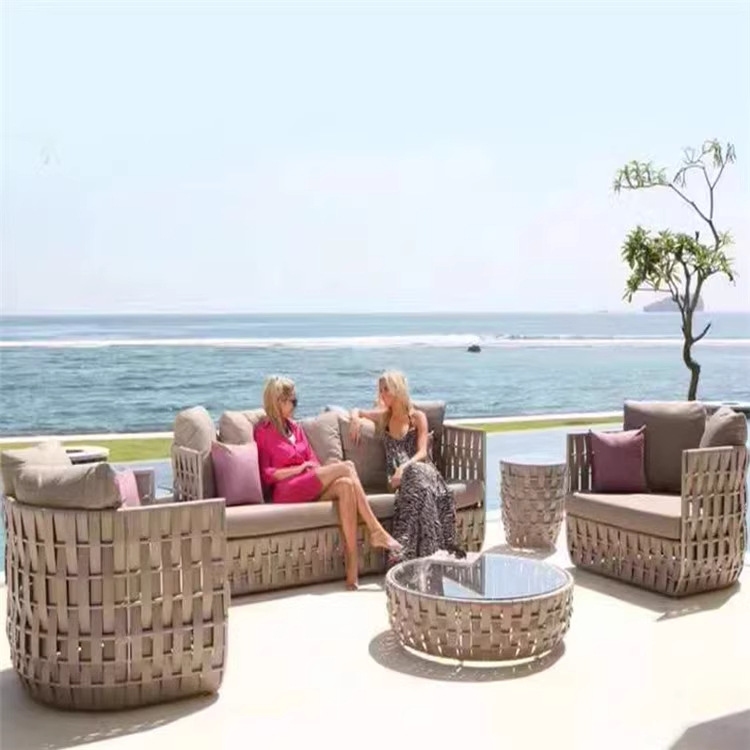Nórdico al aire libre sofá de caña ocio jardín clubhouse muebles villa balcón impermeable triple silla de caña combinación de sofá