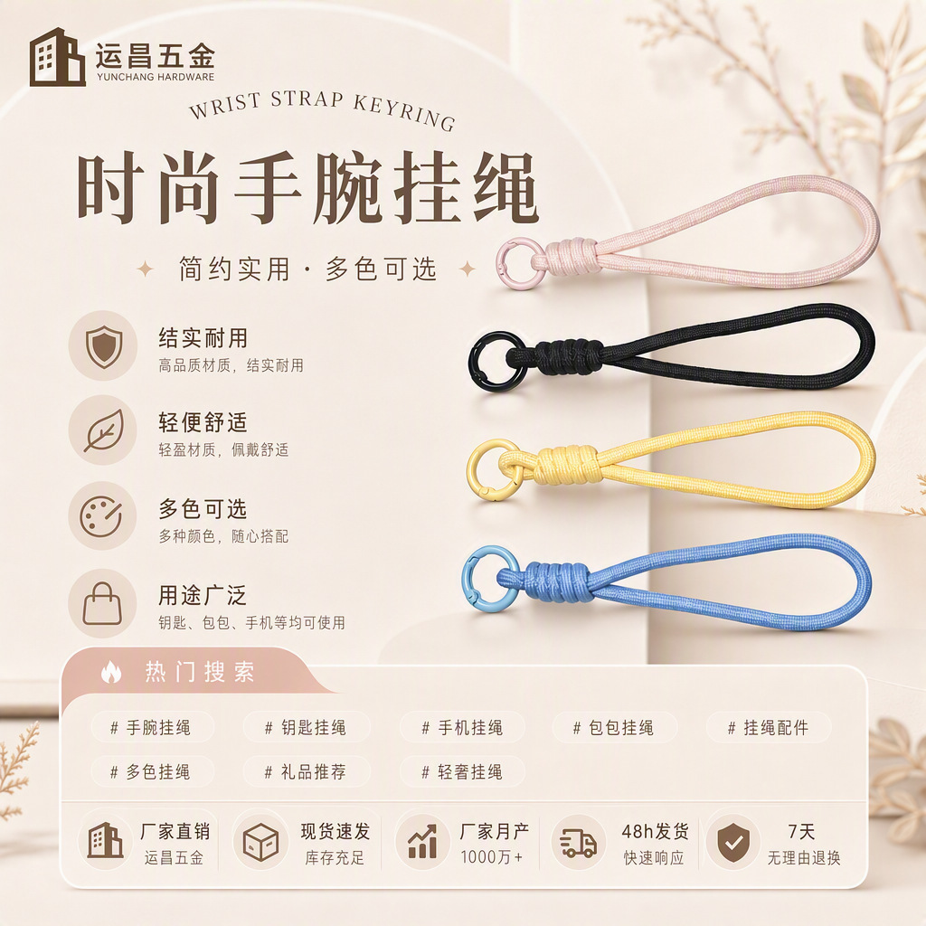 批发编织手机绳彩色钥匙扣 手腕挂绳diy配件包包手袋挂件玩偶挂饰