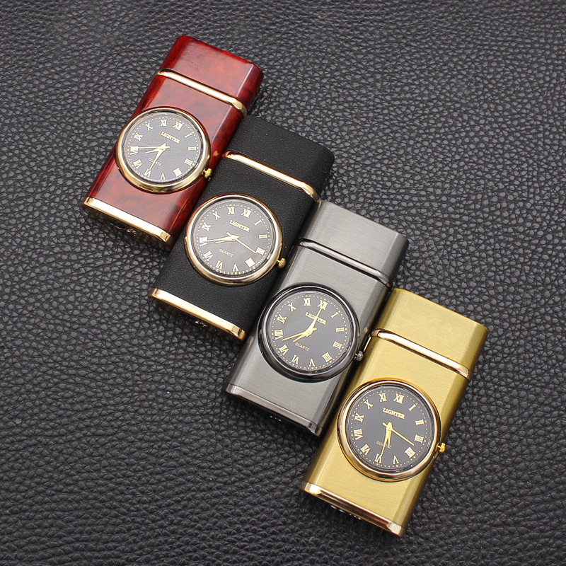 HF630 creativo doble interruptor de fuego reloj inflable recto encendedor de metal multifunción a prueba de aire encendedor al por mayor