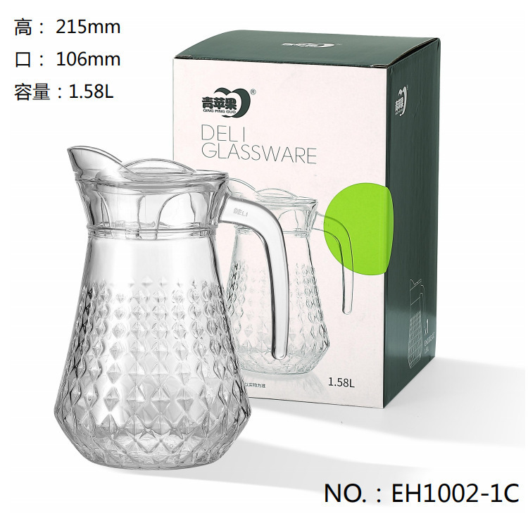Lemeya vidrio resistente al calor hervidor de agua fría agua manzana verde engrosado jar de jugo tetera flor logotipo al por mayor
