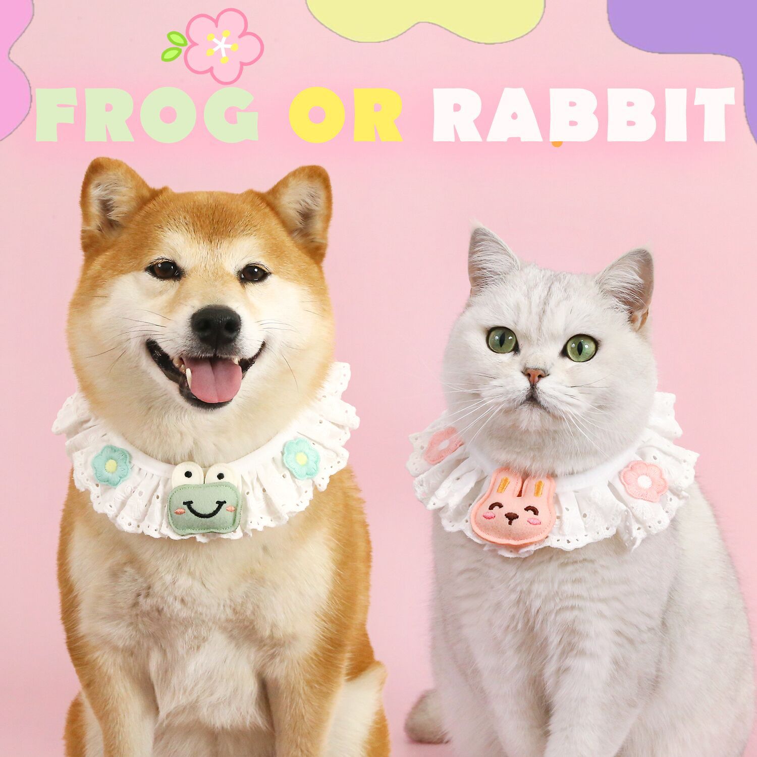 Bazoques de encaje para mascotas bordadas flores abejas ranas osos conejitos dibujos animados lindos collares de encaje gatos perros