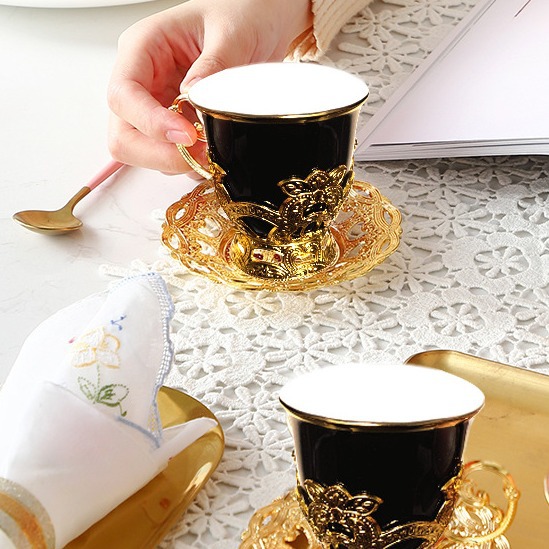 Taza de café de porcelana china de 2 piezas con platillo, nueva, de la marca FCM, en caja de regalo, aroma de café de Oriente Medio image 5