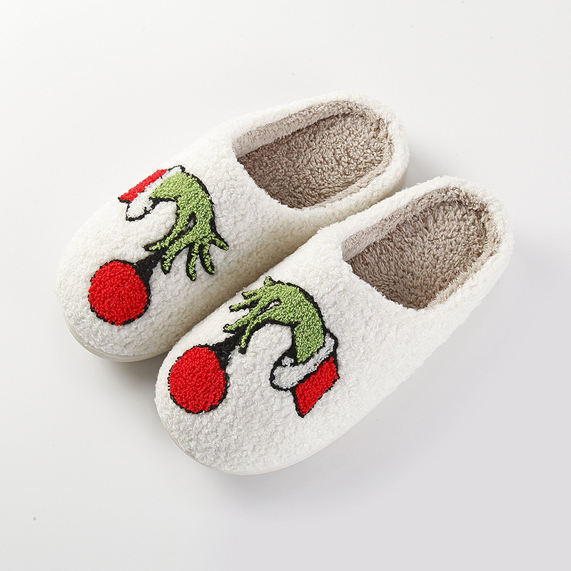 New home Christmas Greenwich warm winter cotton slippers couple men and women thick bottom soft sole shoes thick non-slip cute