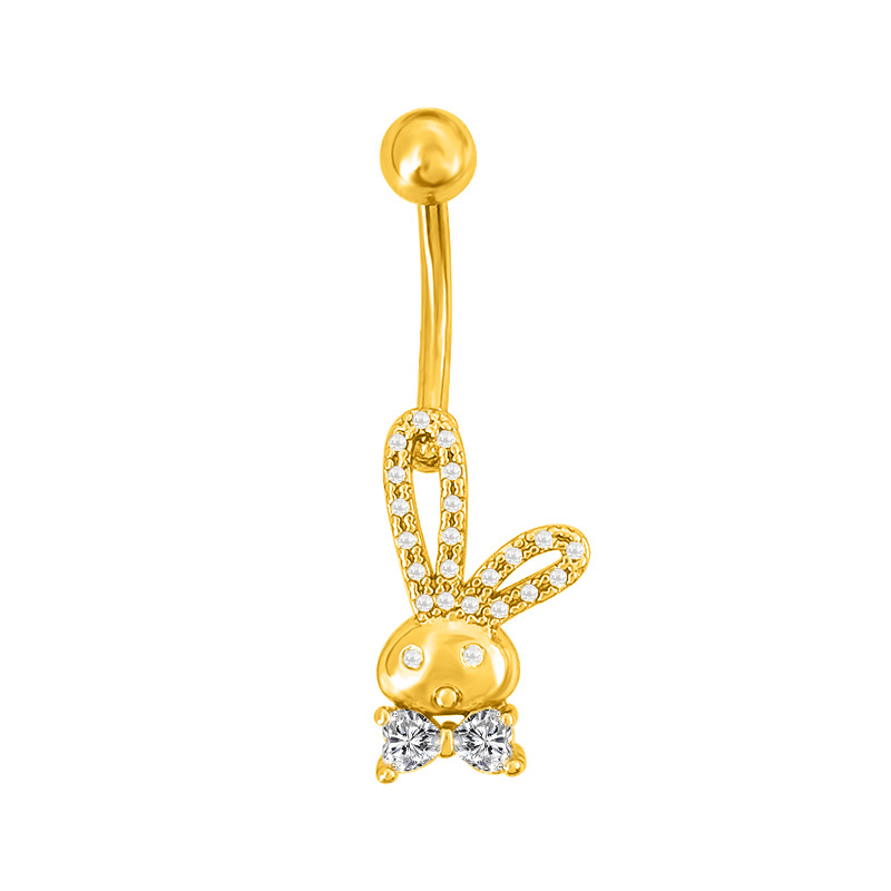 European American Sexy Heart-shaped And Snake-shaped Stainless Steel Rings, Cute Rabbit Inlaid With Zircon, Navel_voghion.com