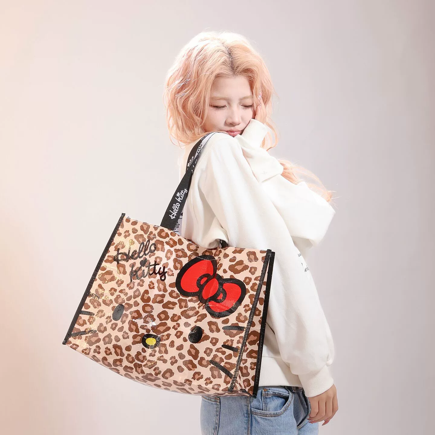 Hello kitty, настоящая ткацкая ручная сумка для покупок, складывающаяся сумка через плечо