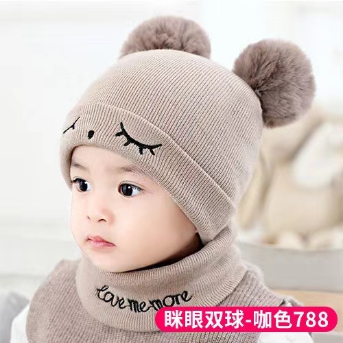 儿童双球帽冬季毛线帽儿童帽新生婴儿帽0-3-6-12个月男女宝宝帽子|undefined