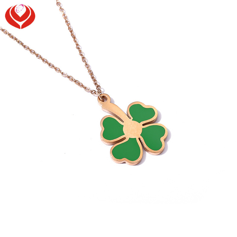 Vintage Four-leaf Clover Pendant Necklace For Men Snake Bone Chain_voghion.com