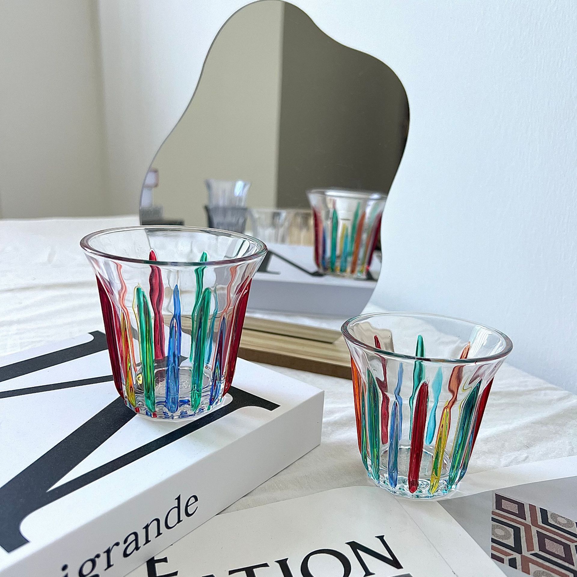 Taza de café pintada vidrio templado pintado a mano bombarderos americanos coloridos retrógrados transparentes sucios Latte Australia