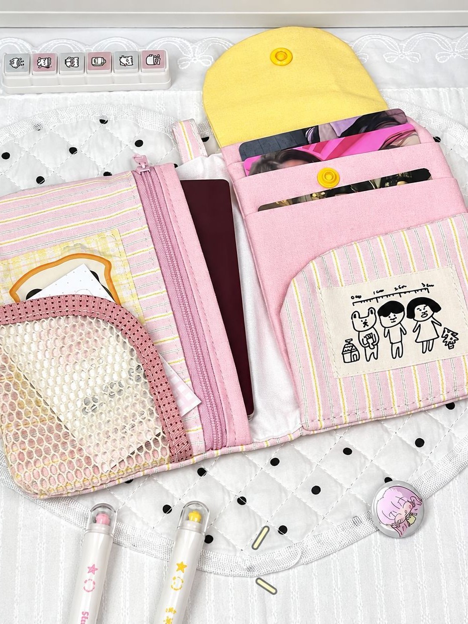 Korean-style striped fabric passport wallet multifunctional
