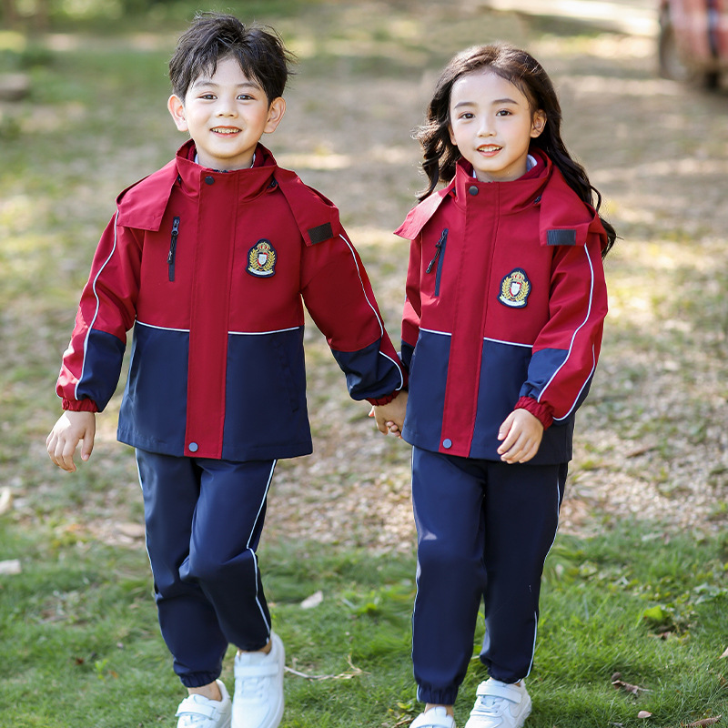 小學生校服套裝兒童班服英倫風衝鋒衣三件套秋冬季加厚幼兒園園服