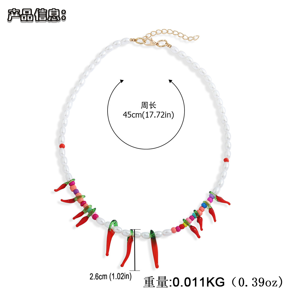 Za Same Design Necklace Set Earrings Elegant Pearl Necklace Red Colored Glaze Pepper Pendant Ornaments display picture 10