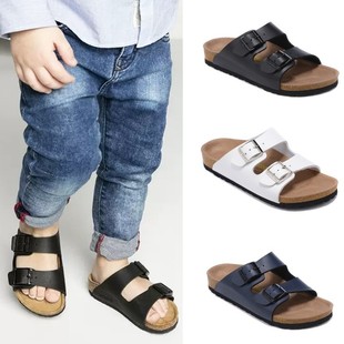 Cross-border boys' cork sole casual open toe children's double buckle sandals new all-match slippers one-piece delivery