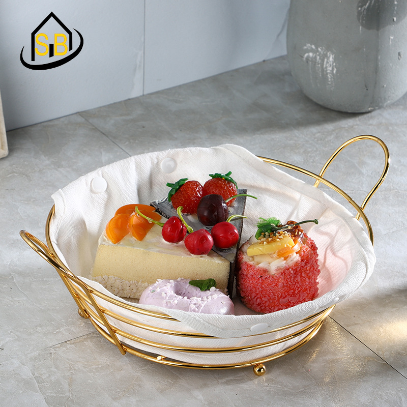 Cross-border Round Wrought Iron Bread Basket Fruit Basket Handle Hollow Desktop Storage Home Storage Basket