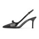 733-8 Bow Rear Empty Toe High Heels Pointed Toe Thin Heel Leather Polo Dot Shoes Women's French Style Not Tired Shoes