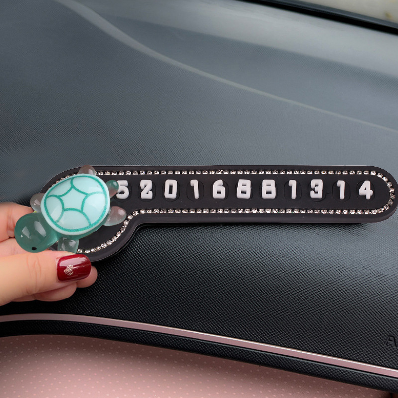 Tarjeta de estacionamiento temporal para automóvil, pequeña tortuga luminosa, teléfono móvil, número de teléfono, teléfono móvil, decoración