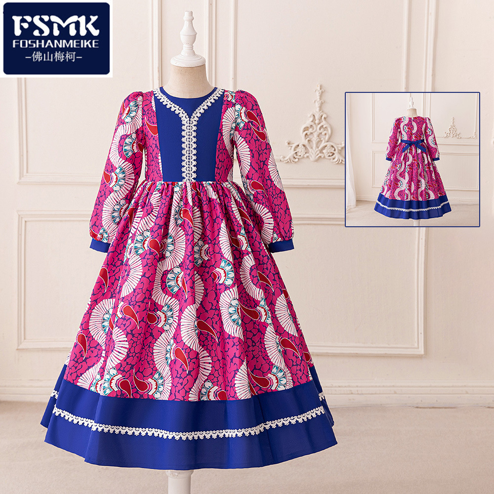 2026 nuevo comercio exterior europeo y americano ropa infantil vestido de noche retro impresión arco vestido vestido vestido vestido de princesa vestido infantil