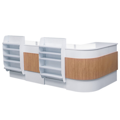 供应超市便利店药店母婴收银台柜台简约现代木质圆弧转角小型吧台