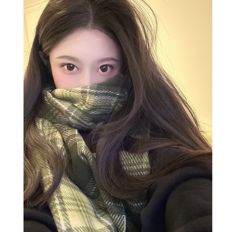 Bufanda de cuadros verde para mujer chal cálido de invierno_voghion.com