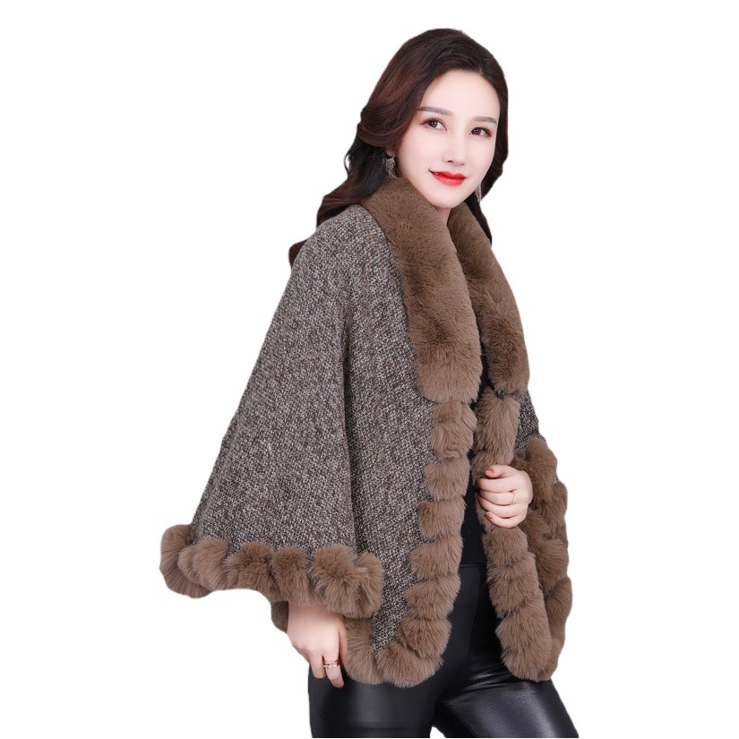 2023 nueva ropa de abrigo capa de piel sintética al por mayor de punto chal abrigo europeo y americano ropa de mujer estilo felpa piel