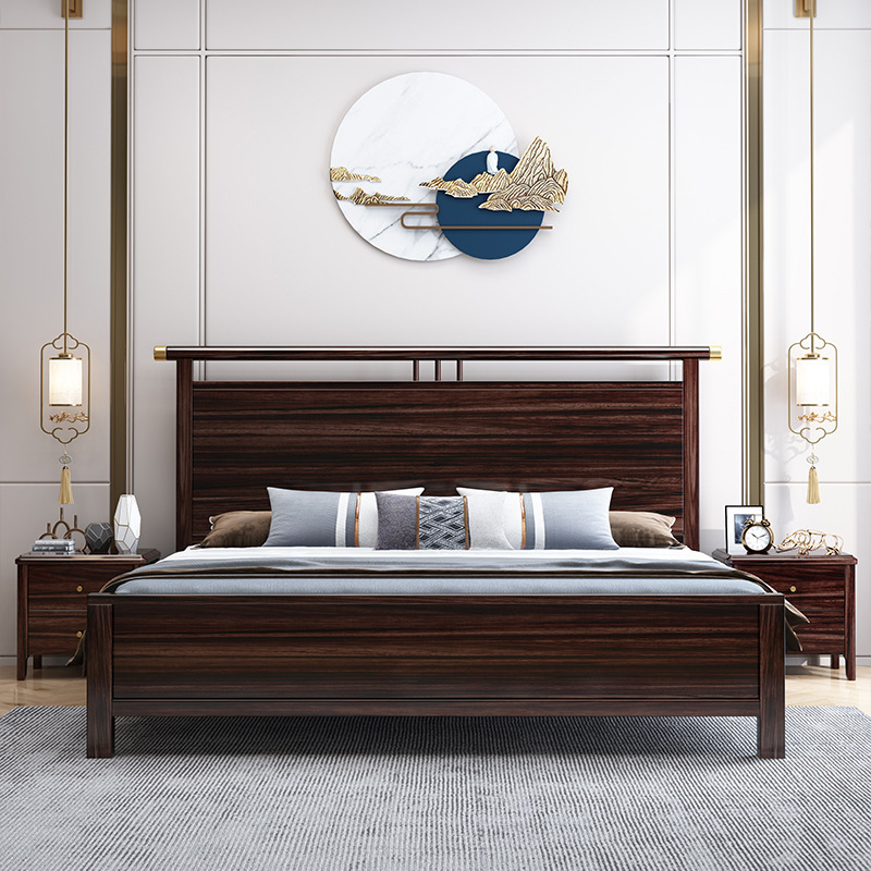 Solid Chinese Walnut Wood Bed 1.5m 1.8m Double Bed Modern Simple Wedding Room Soft Headboard Manufacturer Wholesale
