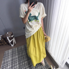 MEIYANG ポスター No.2 Tシャツ カジュアル ルーズ ラウンドネック スマッジ プリント 半袖 トップス - 水曜日