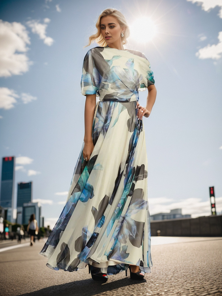 2025 Cross-Border Summer New European And American Bohemian Vacation Style Lace-Up Lolita Flared Printed Dress_ecoleips.com