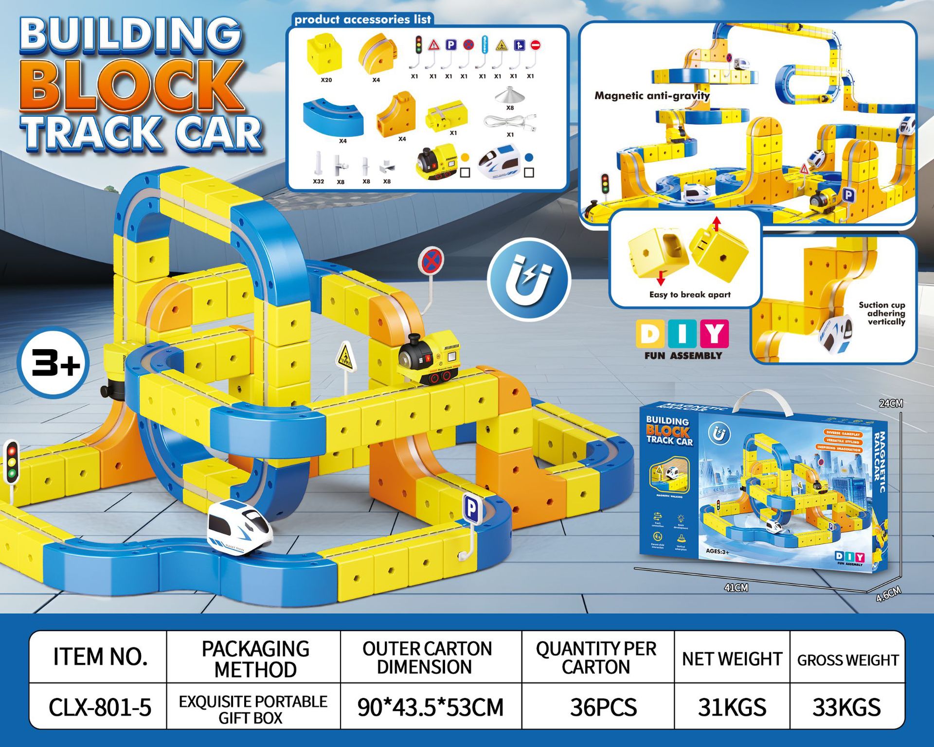 Transfronterizos niños bloque de construcción magnético vagón de ferrocarril antigravedad magnetismo variable juguete tren eléctrico de alta velocidad