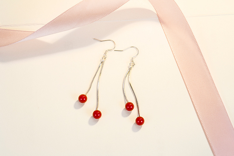 Korean imitation cherry earrings long tassel cherry copper earringspicture4