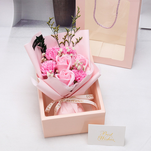 Valentine's Day Gift Everlasting Gypsophila Dried Bouquet of 7 Carnation Roses Soap Flower Gift Box Mother's Day Gift