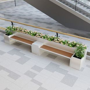 Outdoor Seating Bench Flower Box Combination Wrought Iron Square Commercial Street Rest Bench Landscape Flower Pool Outdoor Balcony