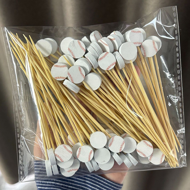 Nuevo producto decoración palo de bambú 100 piezas/paquete de fruta de dibujos animados lindo palo de bambú palo de hamburguesa palo de cóctel palo de bocadillo Amazon