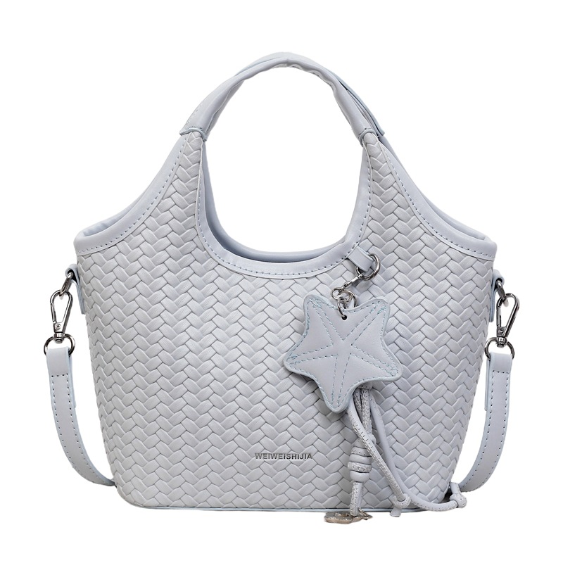 Ventas calientes nuevas bolsas de cubo retro de gran capacidad de moda tejida canasta de verduras bolsa de mano de viaje de hombro