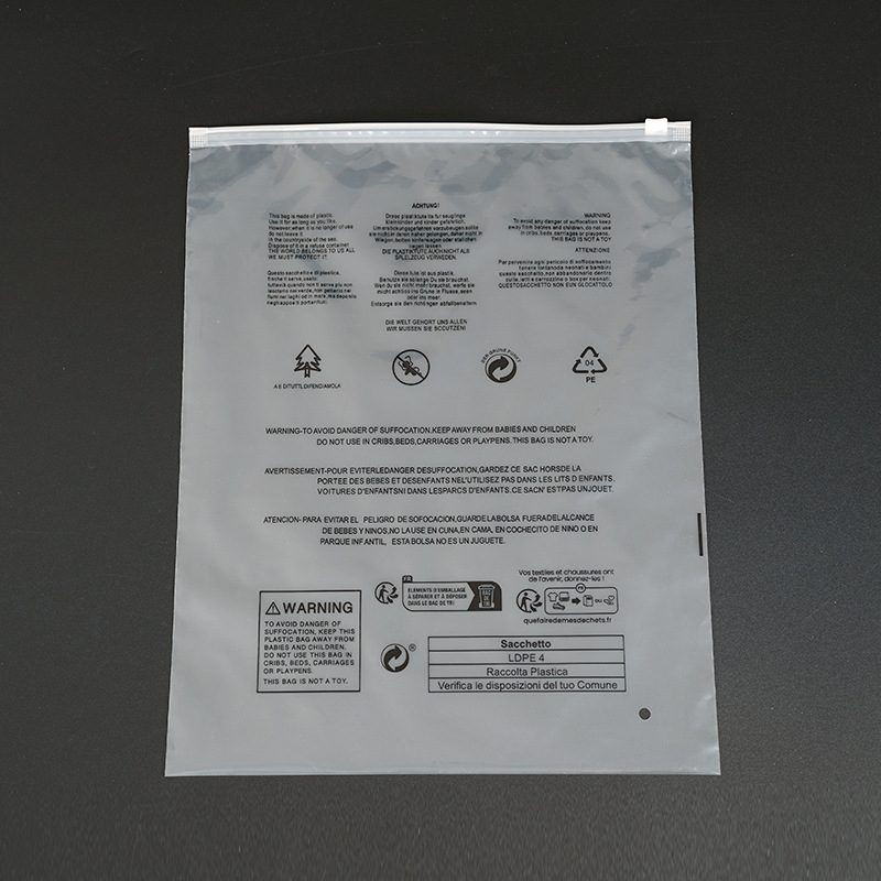 Bolsas con cierre y etiqueta de advertencia en stock, bolsas transparentes esmeriladas con cierre de Temu para ropa, calcetines y embalaje de prendas, personalizables.