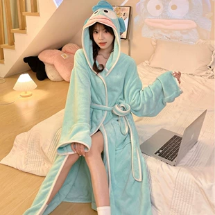 Халатовидный bathrobe Cartoon coral‑velvet с капюшоном, быстрая сушка демисезонный халат, one size (вмещает 80–170 кг)
