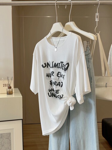 Design-inspired lace-trimmed short-sleeve women's summer loose-fitting slimming lazy-style casual versatile thin top