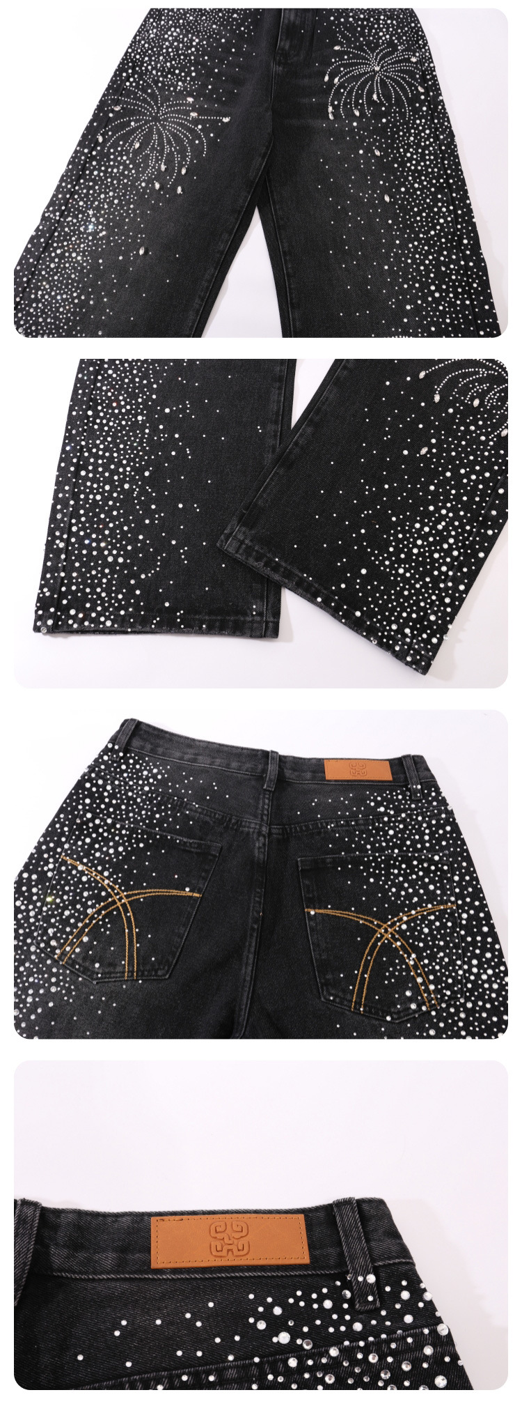 Rhinestone Loose Fit Straight Leg Jeans For Men Trendy Style_voghion.com