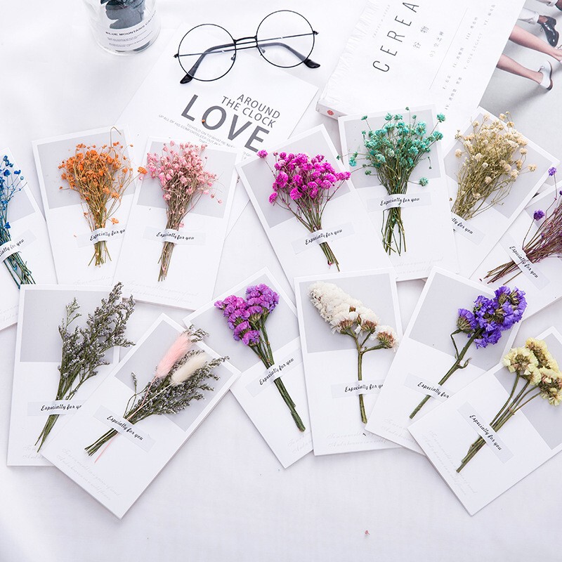 Dried Baby's Breath Flower Greeting Card Mother's Day Handwritten Blessing Christmas After-Sales Card Universal Greeting Card Flower Thank You Card