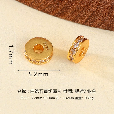 925 Silver Gold-Plated Zircon-Inlaid Zərgərlik ara hissələri - 5mm-white-zirconia-straight-cut-spacer