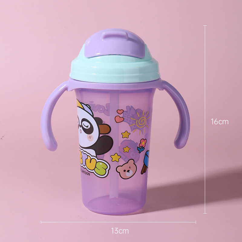 Taza de agua para niños de dibujos animados Taza de agua a prueba de goteo con tapa con asa Aislamiento térmico Taza de agua potable a prueba de golpes 300ML