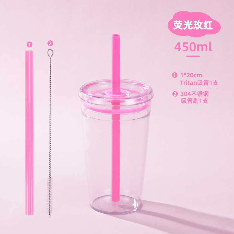 2025 新しいクロスボーダー 450 ミリリットル単層 Tritan ストローカップミルクティーカップコーヒーカップマルチカラーキャンディストローカップ|undefined